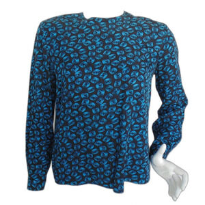 Vintage ALBERT NIPON Silk Blouse/Tunic, 8, Black/Blue, Geometric swirl